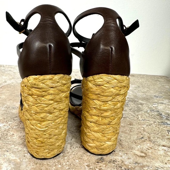 YVES SAINT LAURENT YSL CASSANDRA LOGO WEDGE HEEL ESPADRILLES Size 37 - Picture 9 of 9